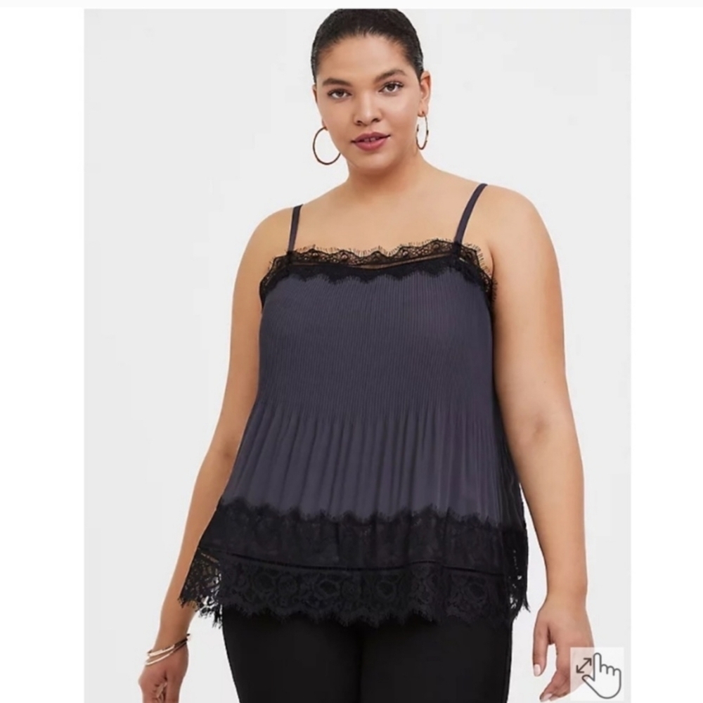 Torrid Pleated Chiffon & Lace Tank Plus Size Purple Black Whimsigoth Flowy